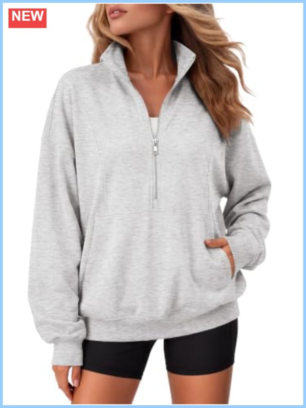 Women's Mock Neck Oversized Half Zip Sweatshirt Pullover